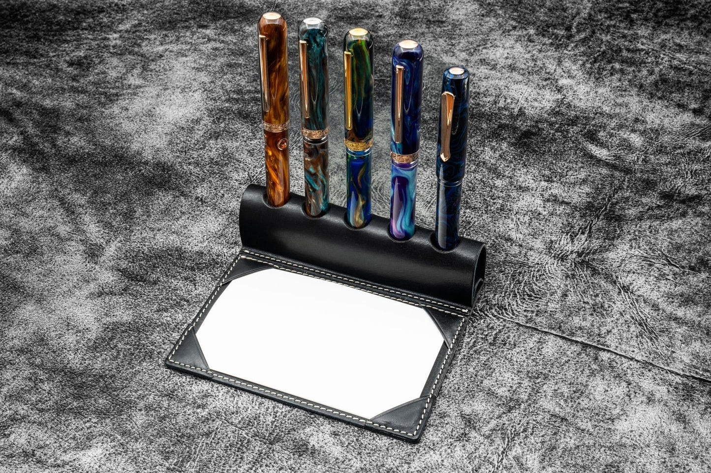 The Writer’s Pen Dock - 5 Slots Pen Stand with Notepad Holder - Black