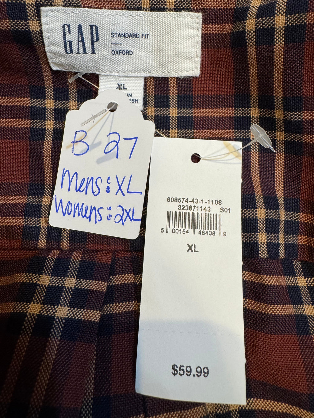 Brand Gap - Wine, Navy and Camel Plaid Long Sleeve - Multiple Sizes