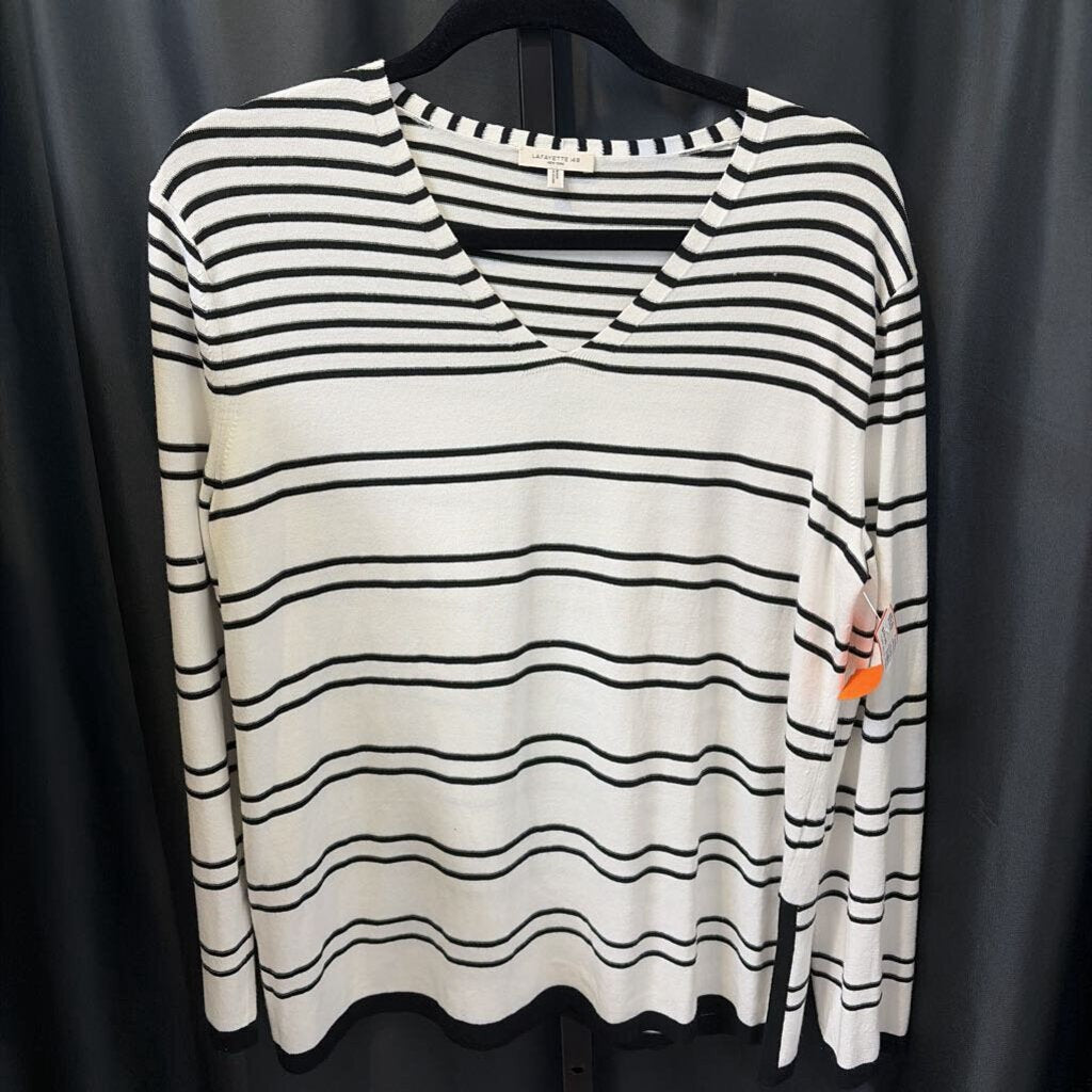 Lafayette 148 Thin Stripe V Neck SWEATERS M