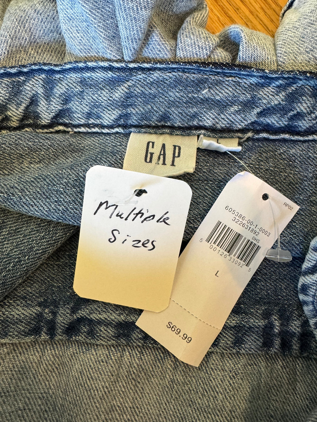 Medium Wash Denim - Brand New Gap Upcycled Women's shirt with Ruffle Collar