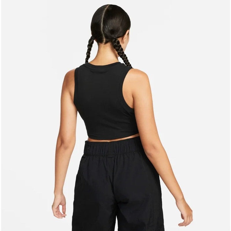NIKE Sportswear Chill Knit Tight Cropped Mini-Rib Tank Top Large Black NWT