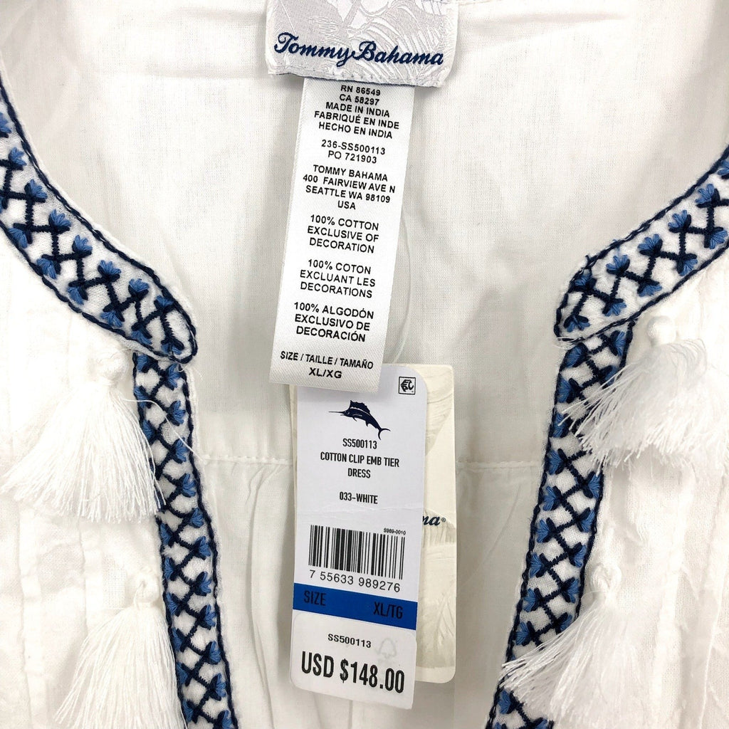 TOMMY BAHAMA Cotton Clip Embroidered Tier Coverup Dress XL White Jacquard NWT