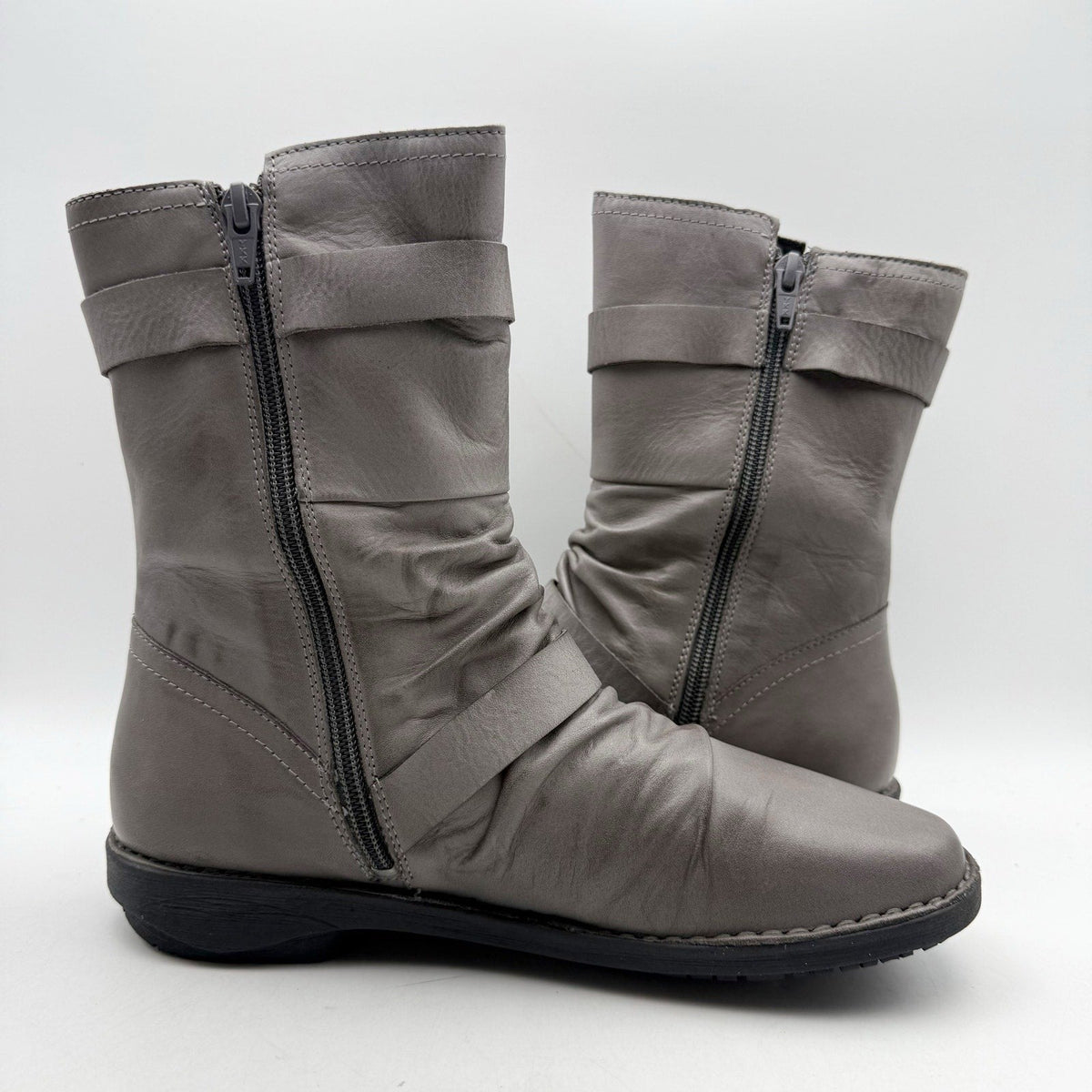 Miz Mooz Womens Pasha Mid Calf Boots EU 39 US 8.5 Grey Leather NIB