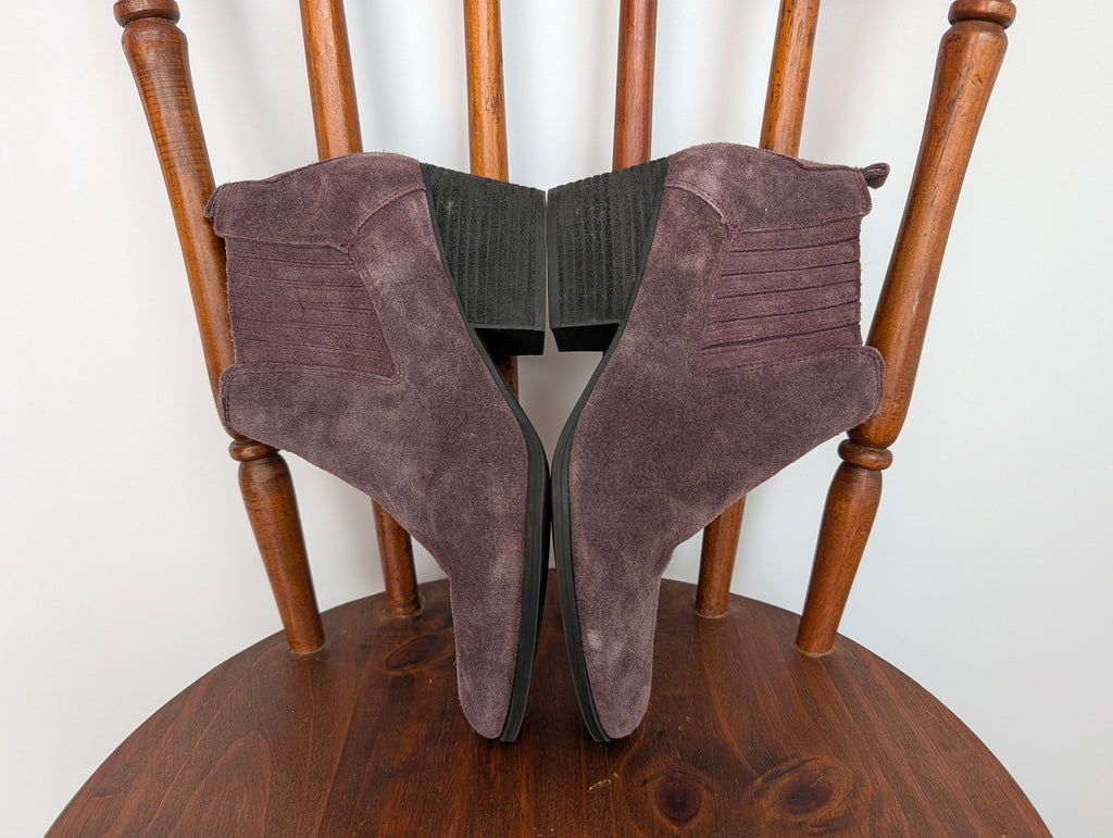 Crown Vintage Plum Suede Heeled Ankle Boots - 8.5