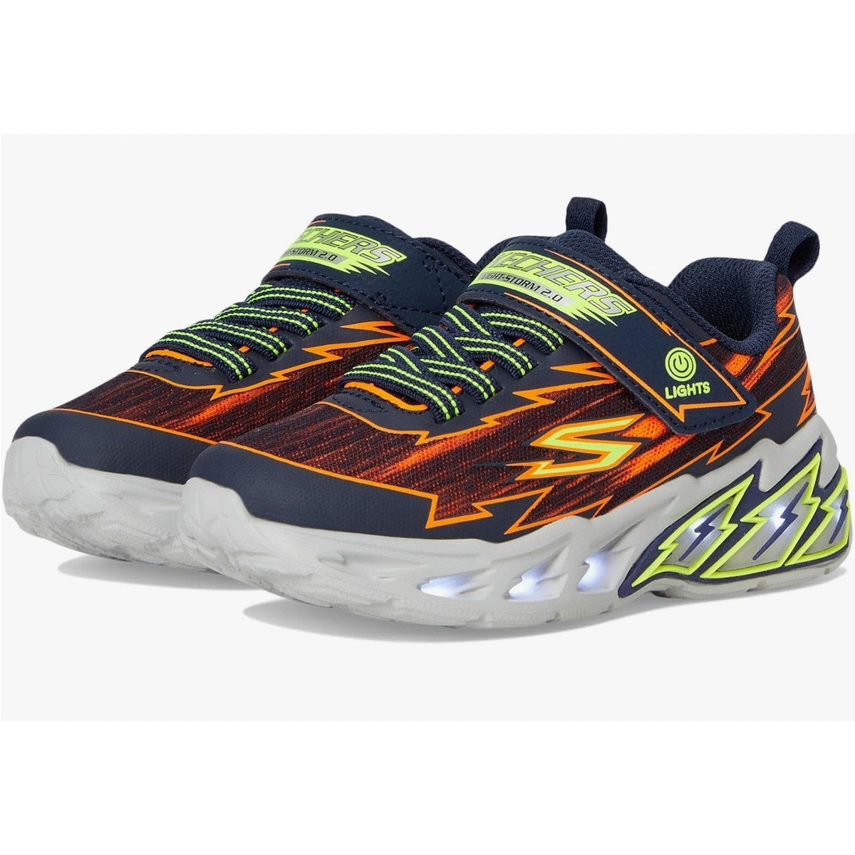 SKECHERS Boys Light Storm 2.0 Sneakers Bolt Brights Size 11 Orange Green NIB
