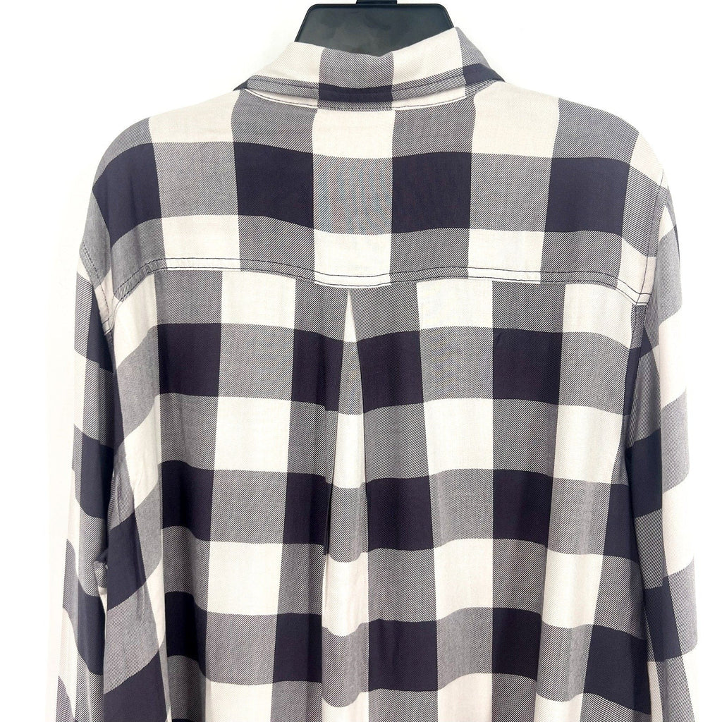 STITCH FIX COSMIC BLUE LOVE Popover Top Shirt Medium Grey White Check NWT