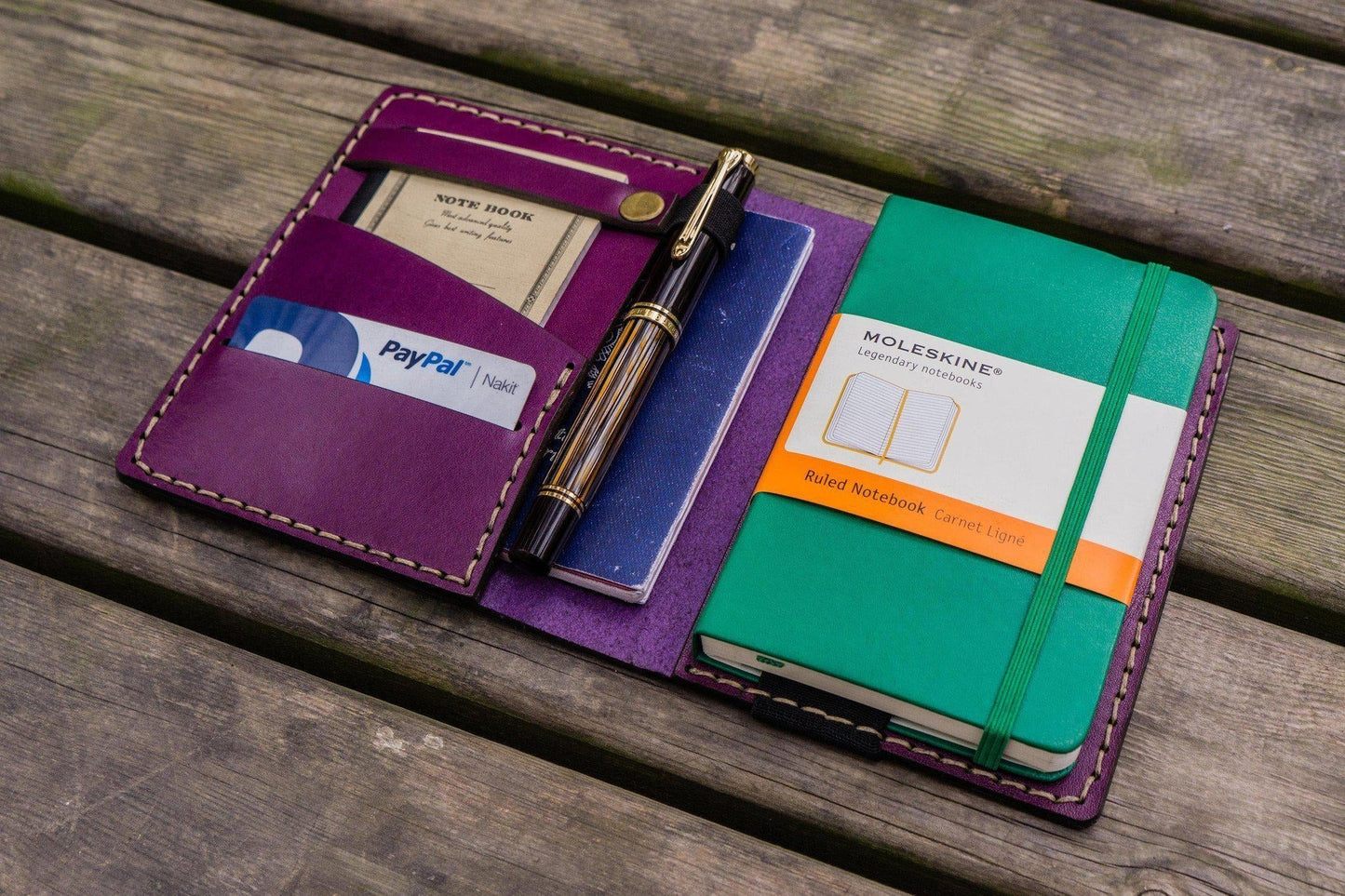 Leather Pocket Moleskine Journal Cover - Purple
