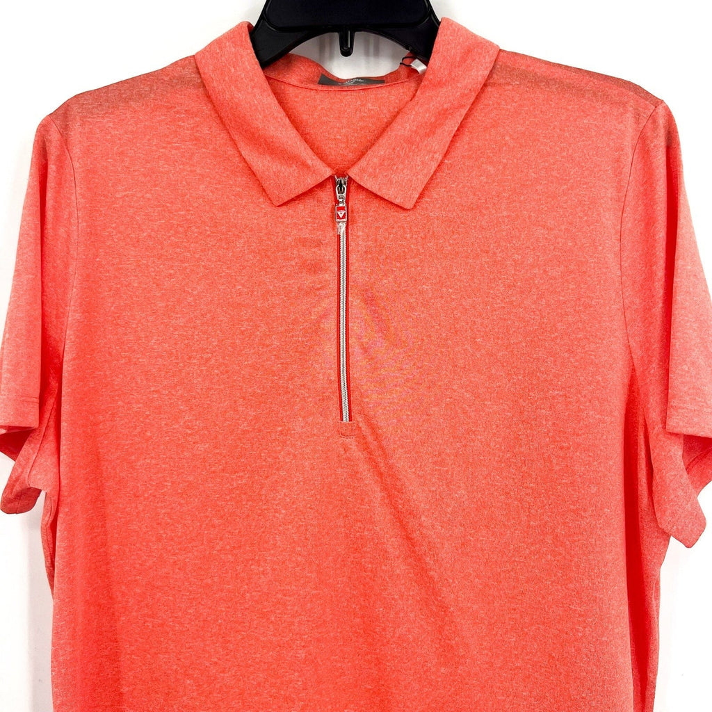 CALLAWAY Womens Golf Polo Shirt Medium Orange Quarter Zip Short Sleeve NWT
