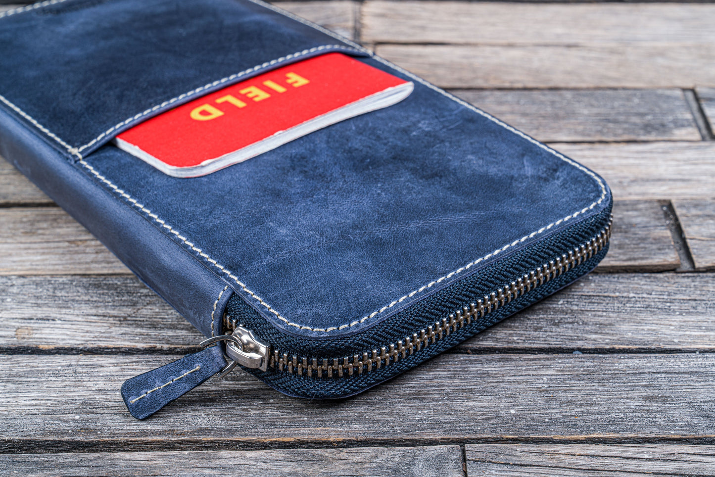 Leather Zippered Hobonichi Weeks Mega Cover - Crazy Horse Navy Blue