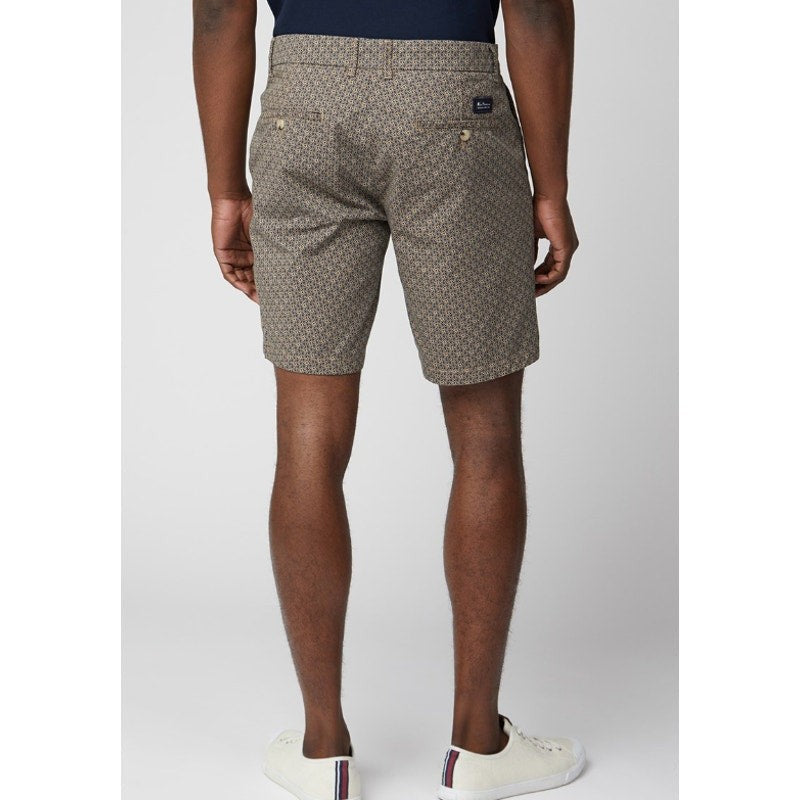 BEN SHERMAN Men's Printed Stretch Chino Shorts Size 34 Khaki Tan Flat Front NWT