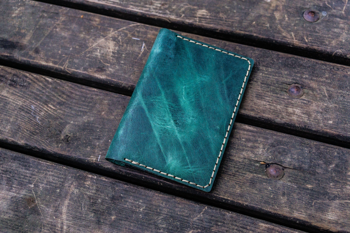No.44 Personalized Leather Field Notes Cover - Crazy Horse Forest Green