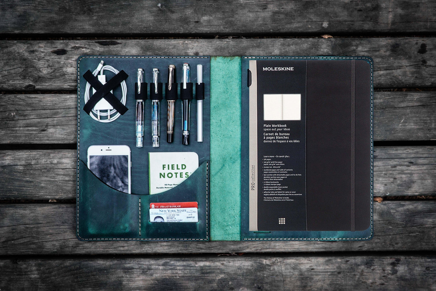 Moleskine Professional Workbook A4 Cover - Leather Compendium - Crazy Horse Forest Green
