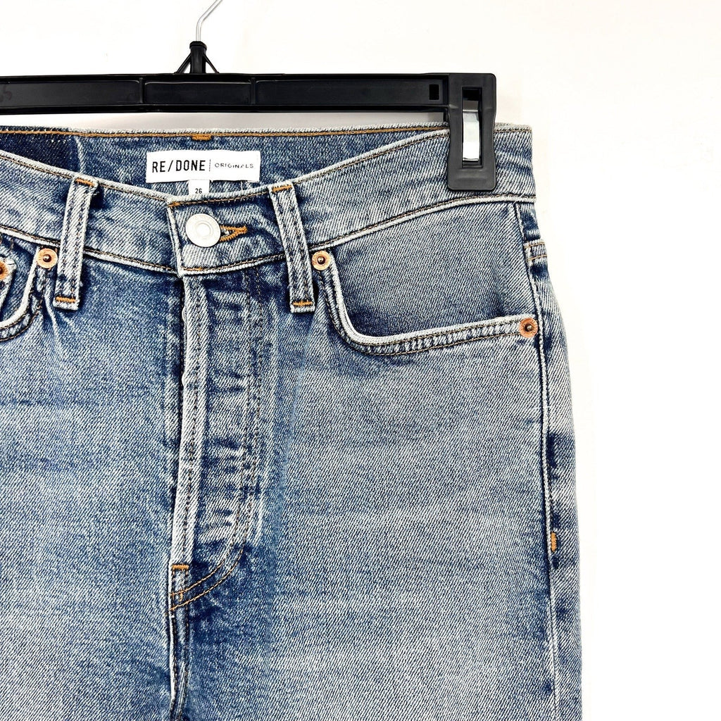 RE/DONE Women's Mid 80s Slim Straight Leg Jeans 26x27 US 2 Blue High Waist NWT