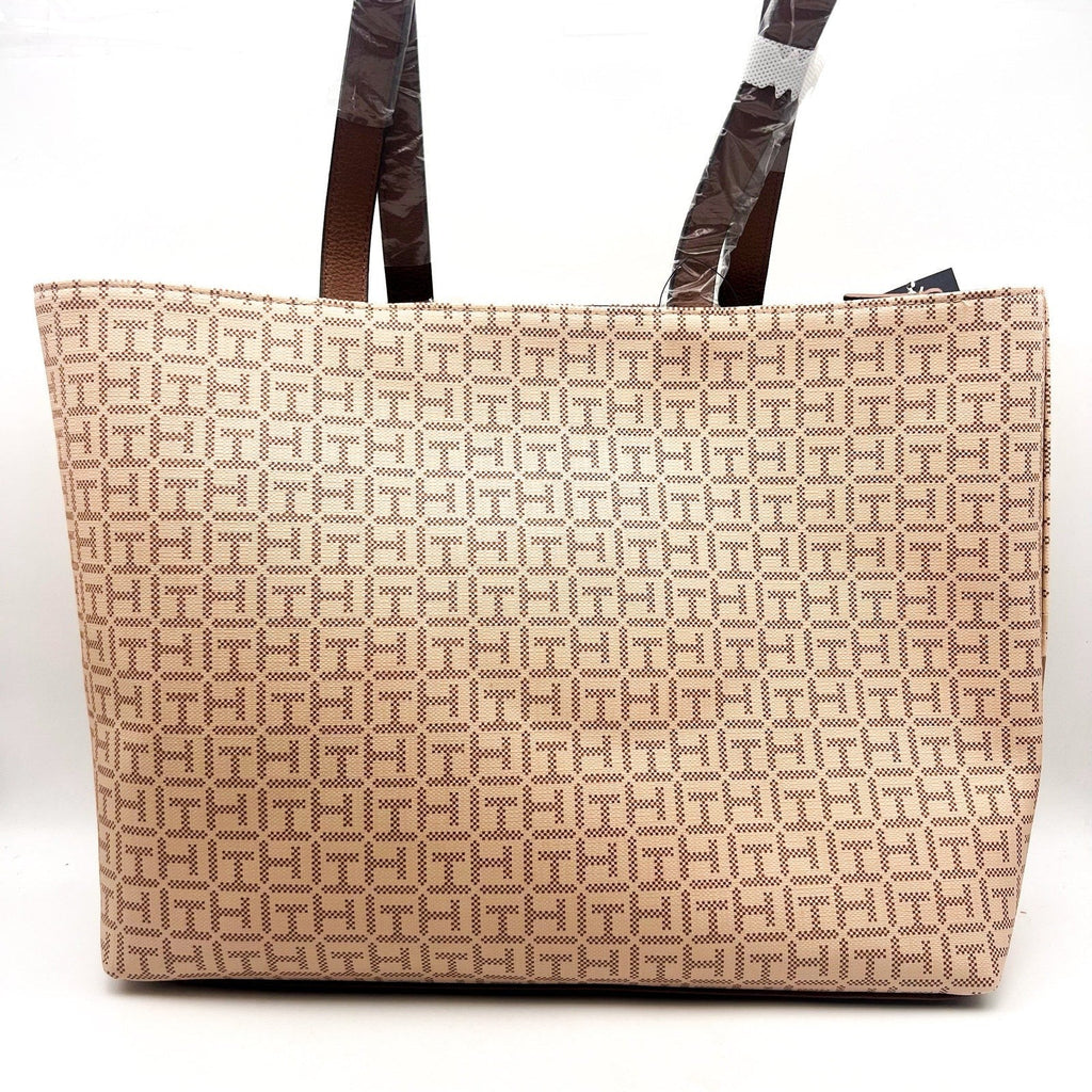 TOMMY HILFIGER Women's Birdie II Tote Coated Square Monogram Tan Brown NWT