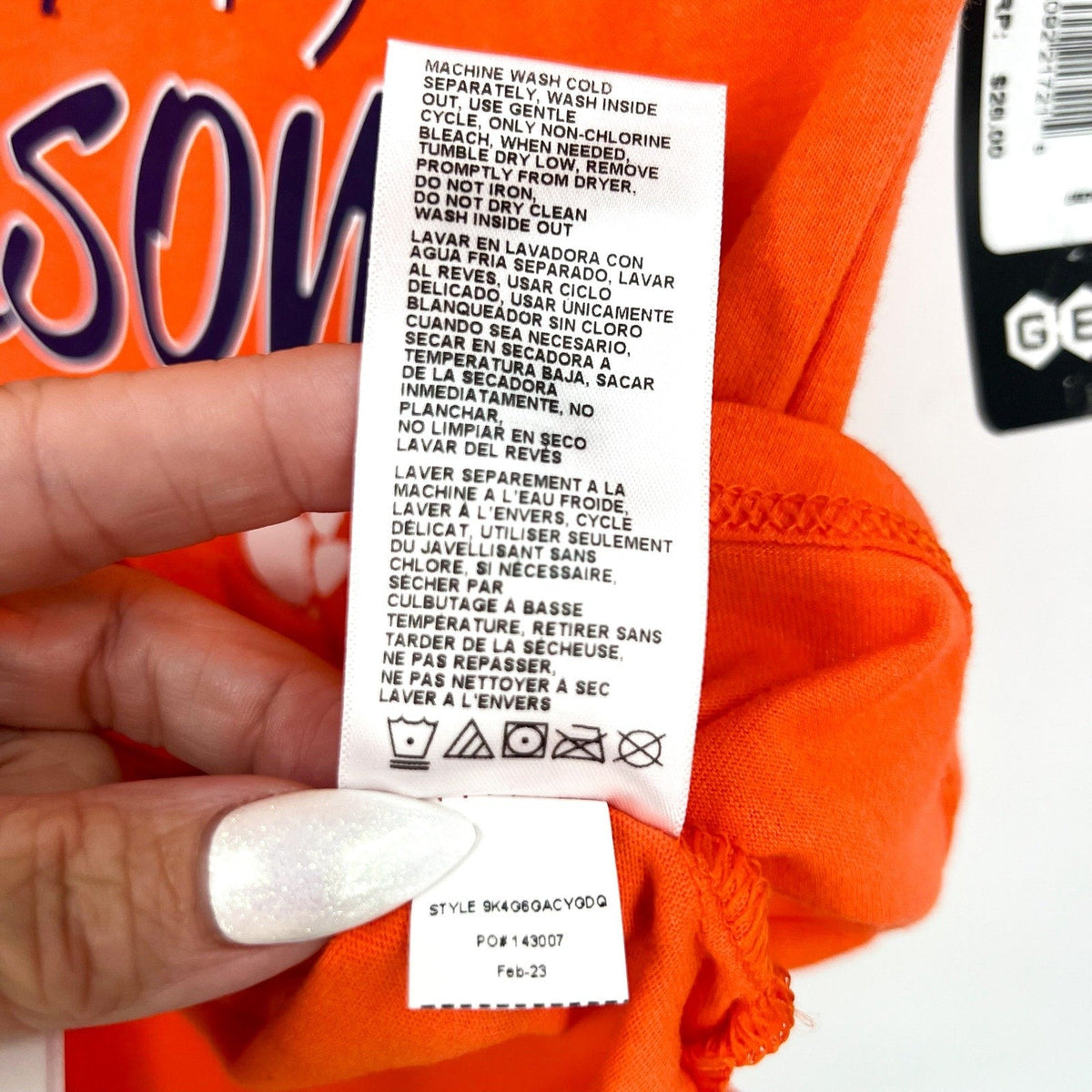 GEN 2 Girls Clemson University Go Heart Tee Large Orange Short Sleeve NWT