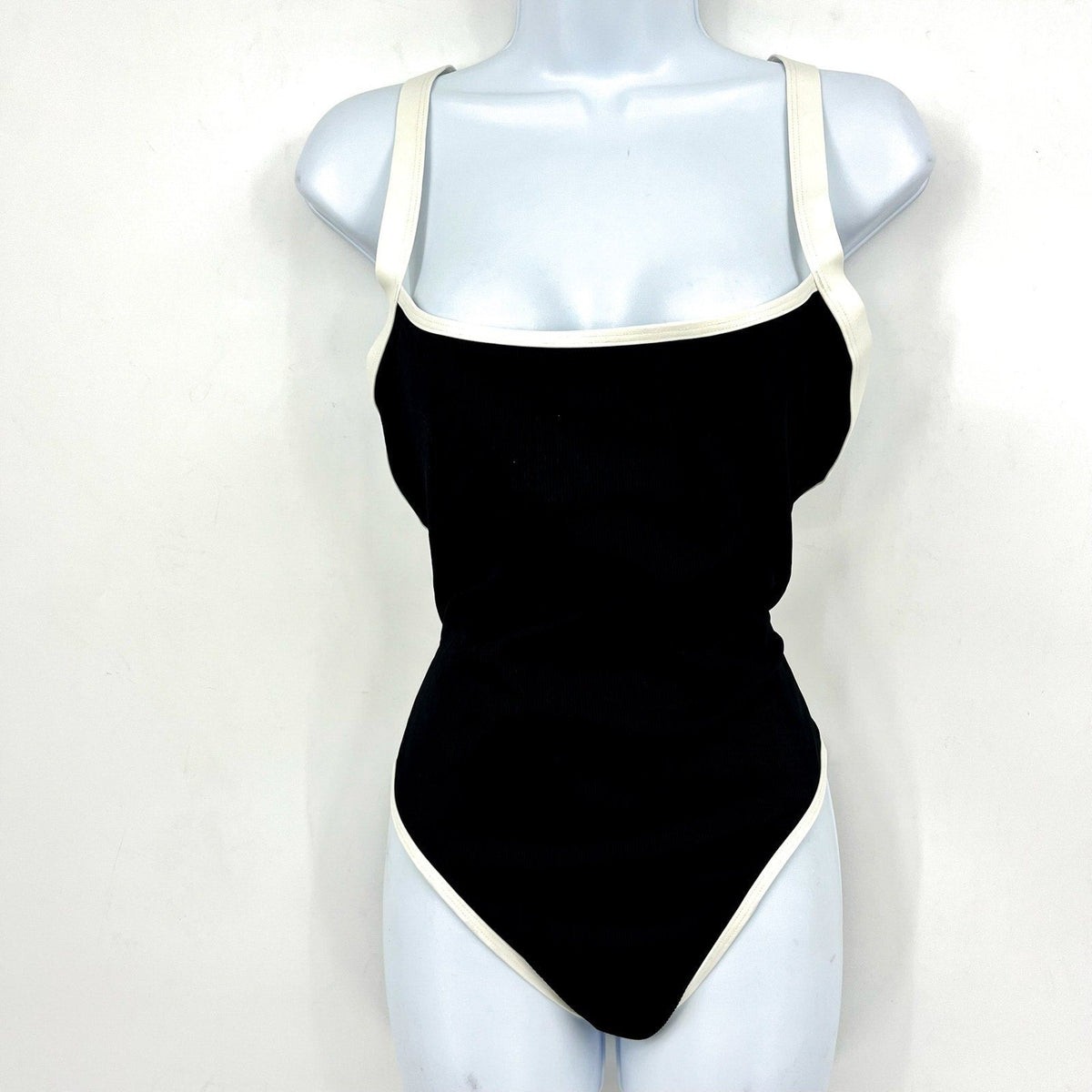 L*SPACE Women's Ribbed Baewatch One Piece Swimsuit Small Black Cream NWT