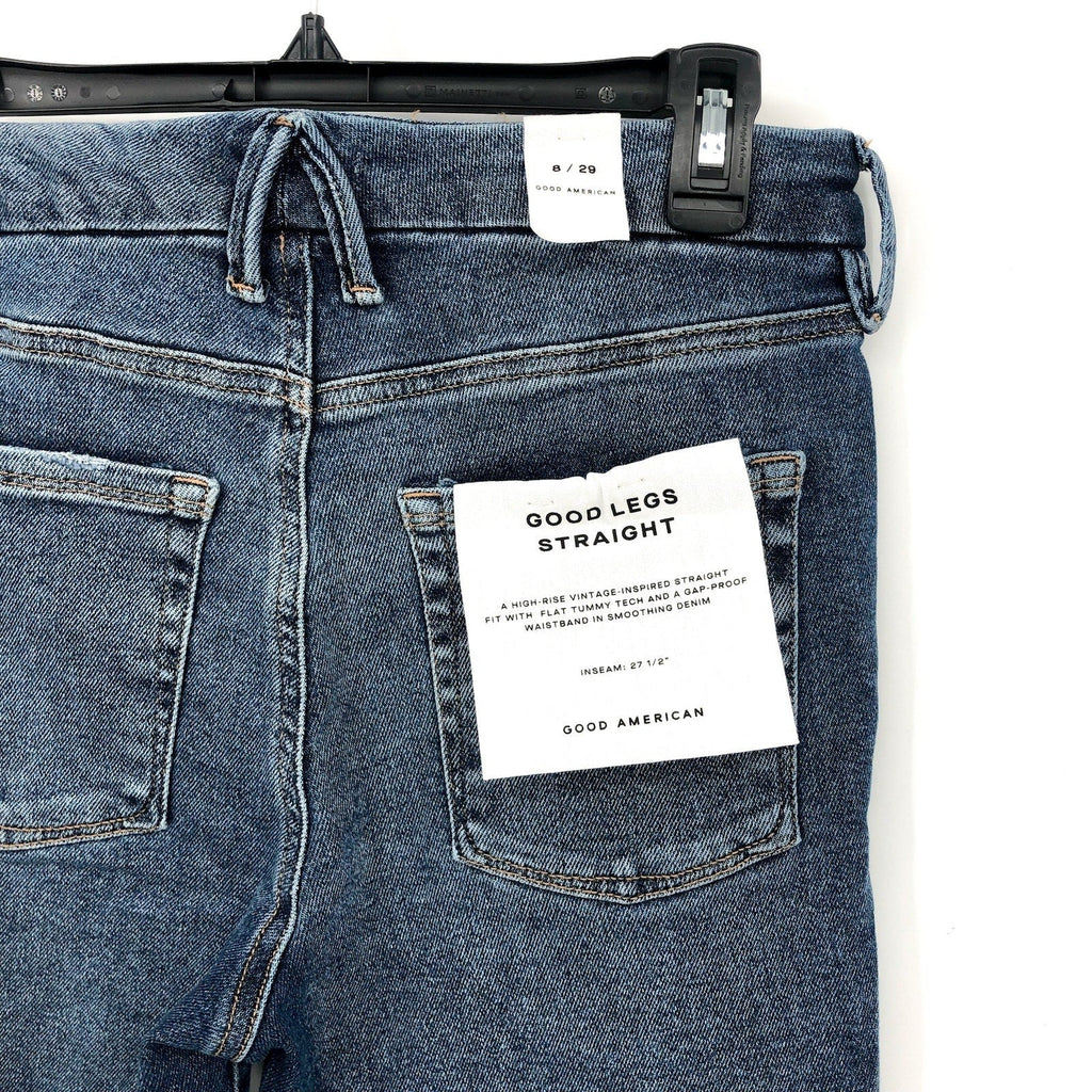 GOOD AMERICAN Good Straight Ripped Ankle Jeans Size 29 US 8 Indigo Blue NWT