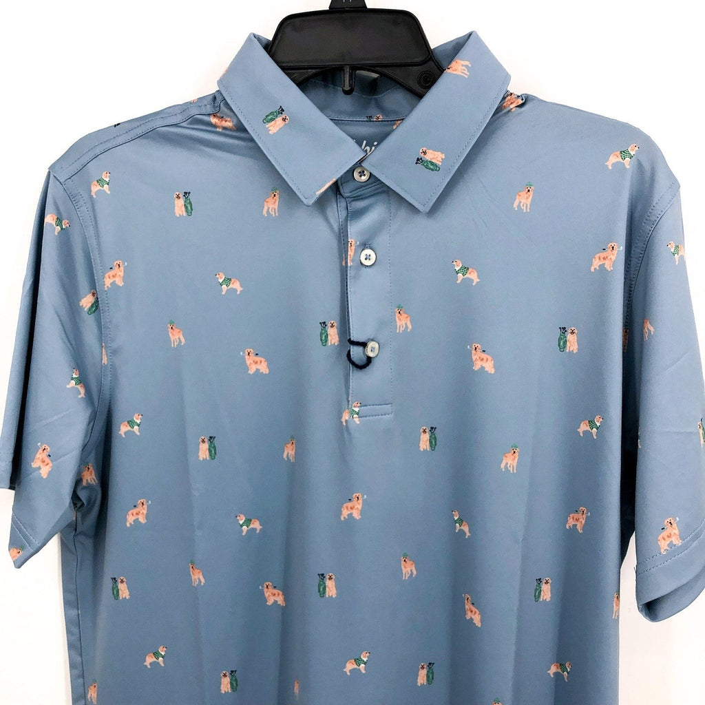 CHUBBIES Mens Performance Polo Small Light Blue Barkin' Up The Wrong Tree NWT