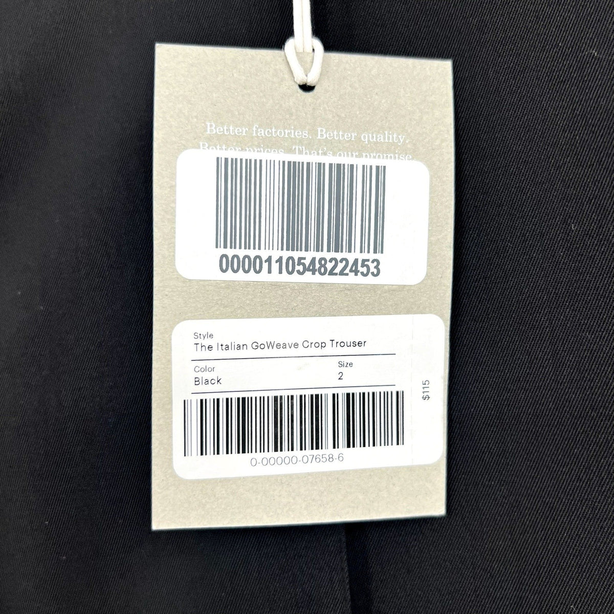 EVERLANE Women's The Italian GoWeave Crop Trouser Pants Size 2 Black NWT