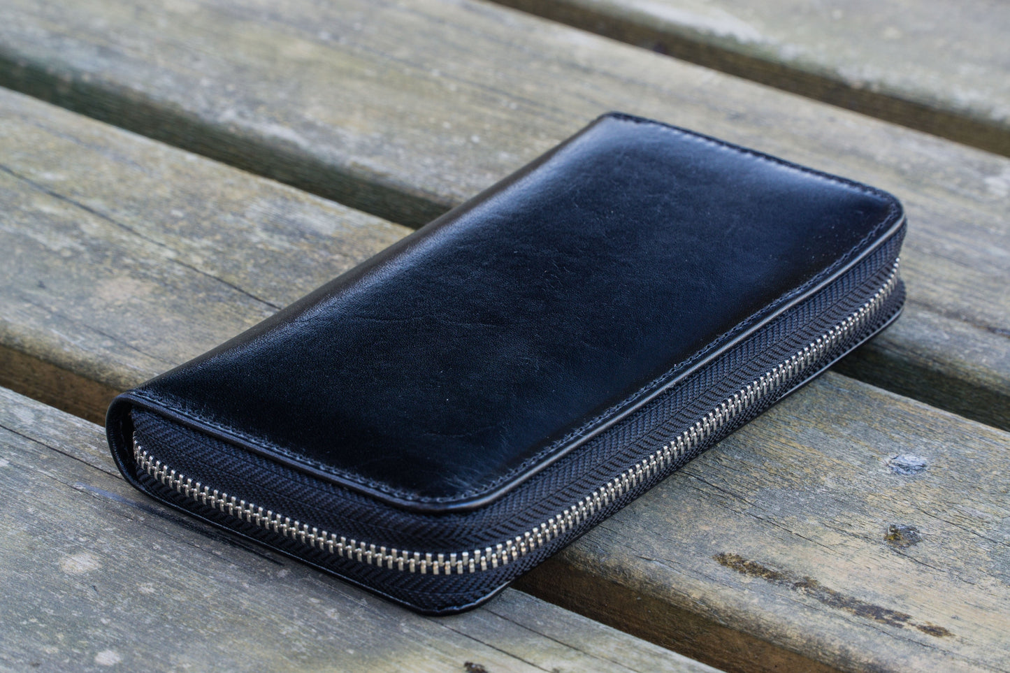 Leather Zippered 3 Slots Pen Case - Black