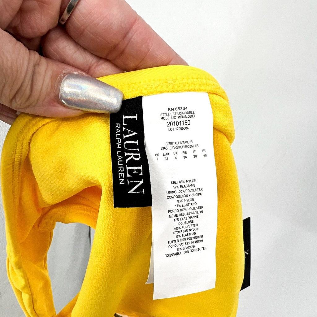 LAUREN RALPH LAUREN Shirred Hipster Bikini Bottom Size 4 Yellow Beach Club NWT