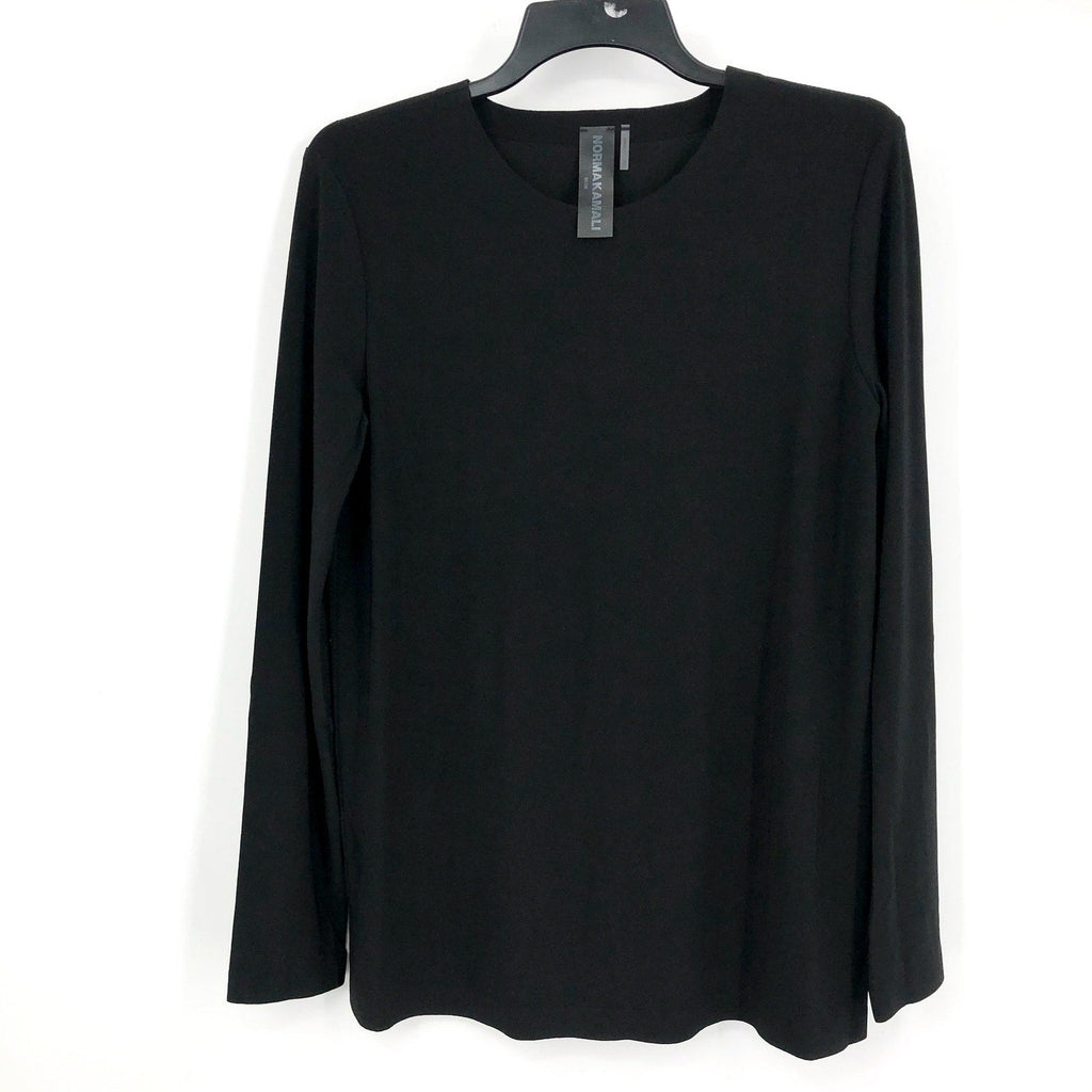 NORMA KAMALI Women's Long Sleeve Crew Top Medium Black Stretch Jersey NWOT