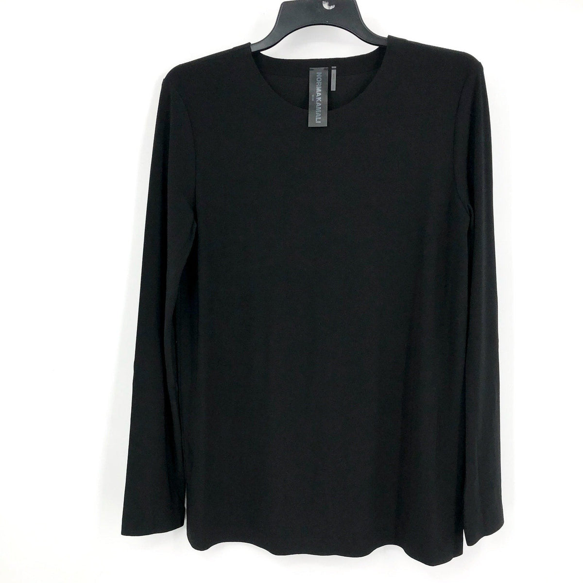 NORMA KAMALI Women's Long Sleeve Crew Top Medium Black Stretch Jersey NWOT