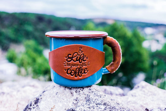 Enamel Mug with Leathered Handle - Turquoise