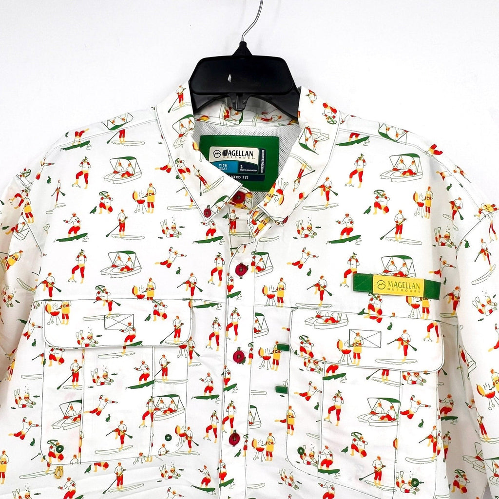 MAGELLAN OUTDOORS Laguna Madre Luchadores Fishing Shirt Large White Multi NWOT