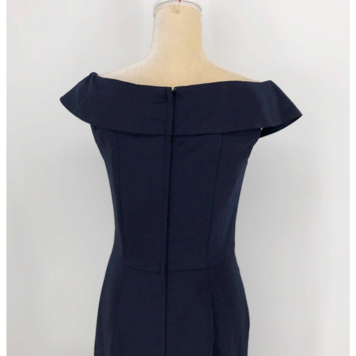 LA FEMME 25206 Jersey Column Gown 2 Navy Blue Off-the-Shoulder Ruched NWOT