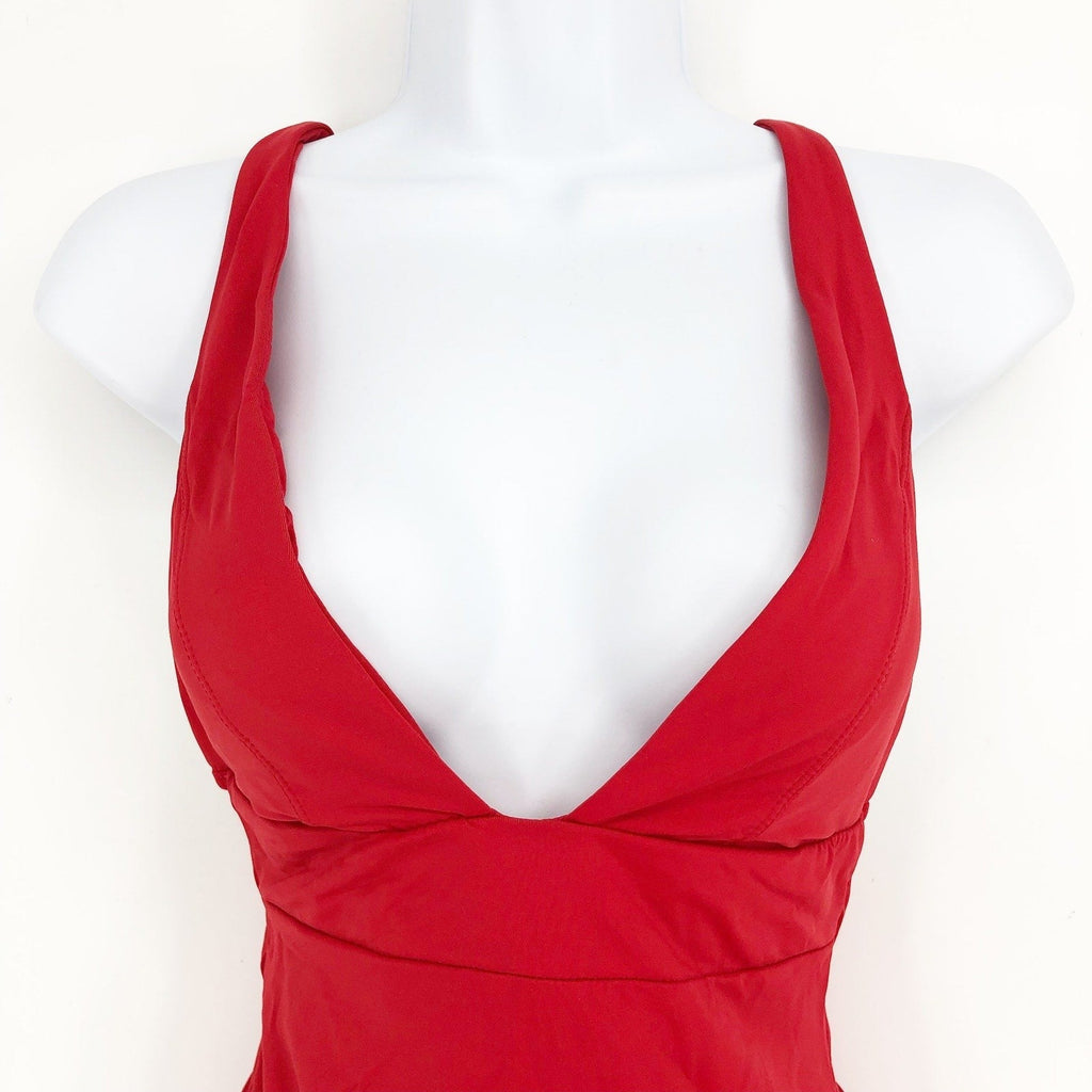 ANDIE SWIM Sardinia Long Torso One Piece XS Tall Cherry Red Plunge V-Neck