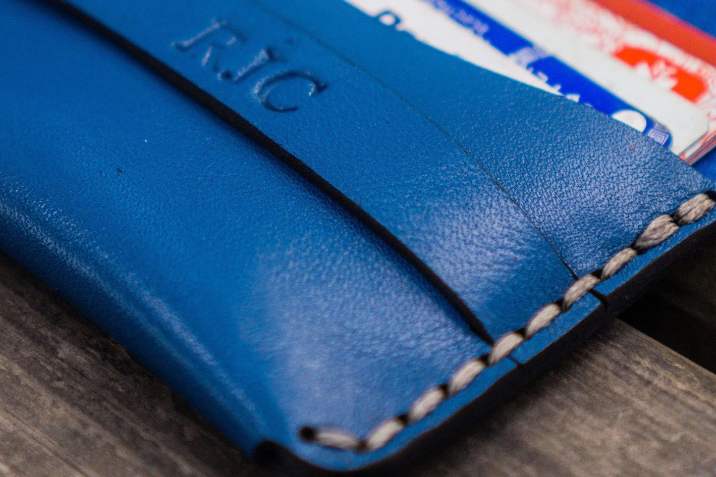 No.36 Personalized Basic Flap Handmade Leather Wallet - Blue