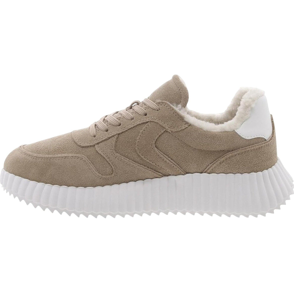 Steve Madden Womens Shereen-Fur Lined Sneakers Size 8 Taupe Tan Suede NIB