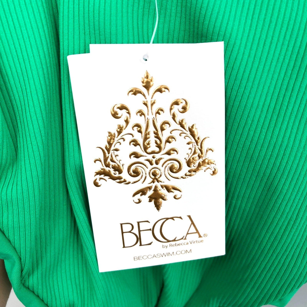 BECCA Women's Modern Edge Rib Bandeau One Piece Swimsuit Small Green Verde NWT