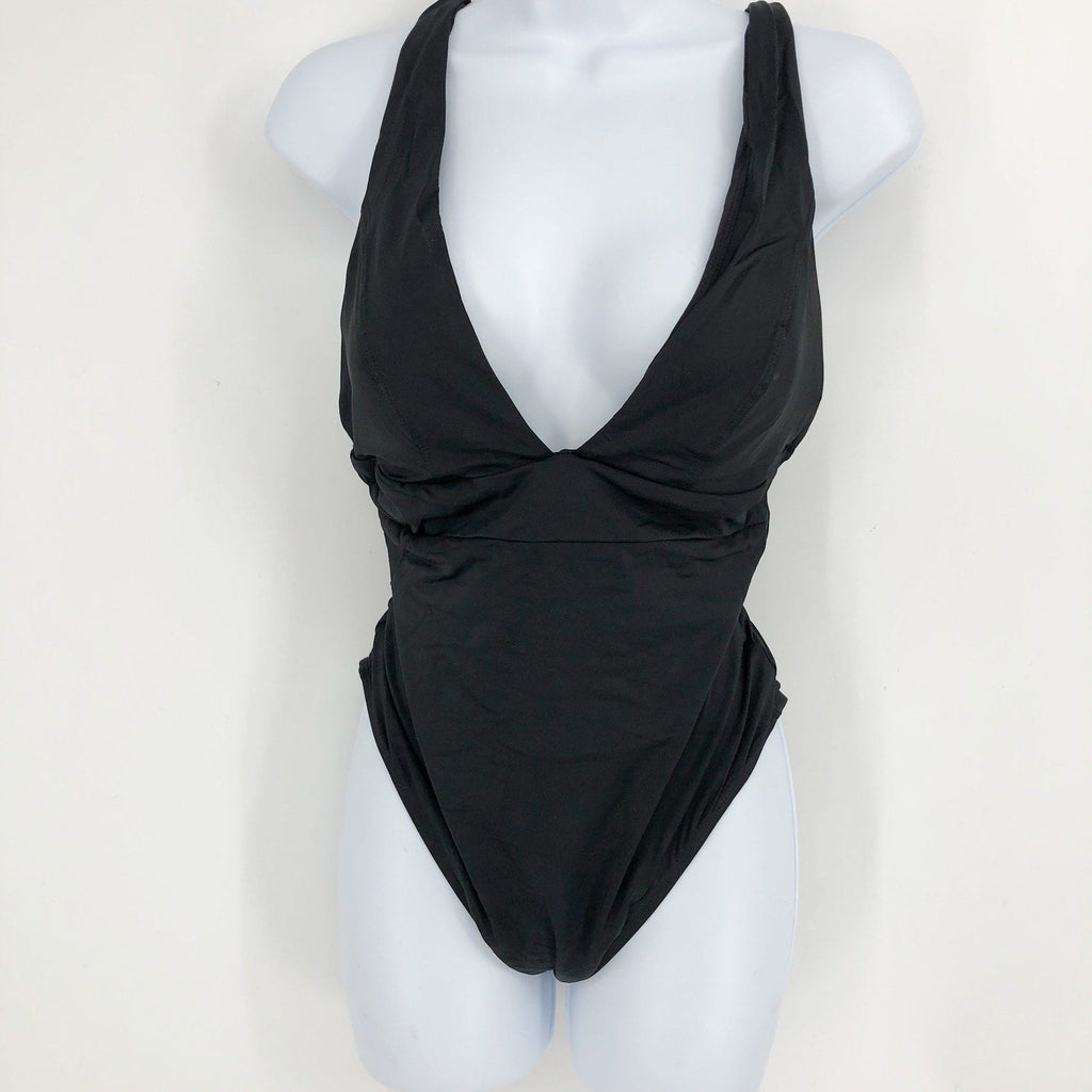 ANDIE SWIM Sardinia One Piece Swimsuit Size XL Flat Black Plunge V-Neck