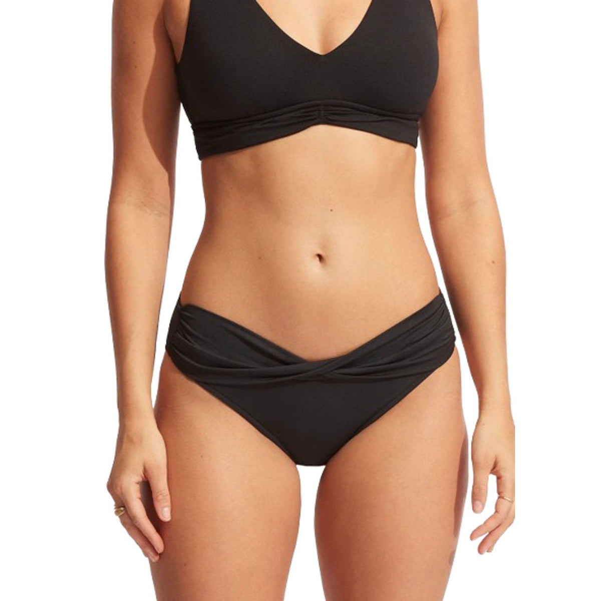 SEAFOLLY Women's Twist Band Hipster Bikini Bottom Size 6 Black NWT