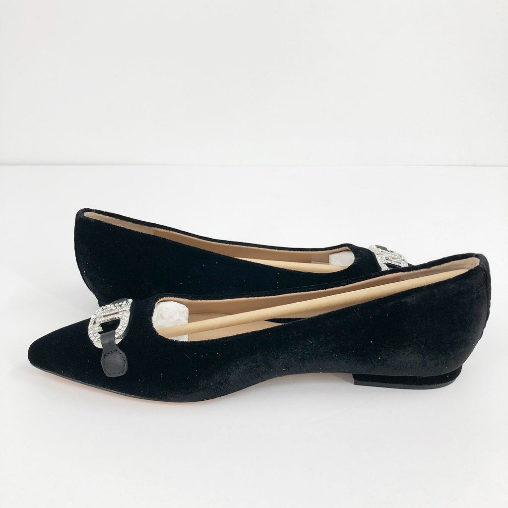 LAUREN RALPH LAUREN Lilah Velvet Ballet Flat Size 6 Black Pointed Toe Logo NWOB