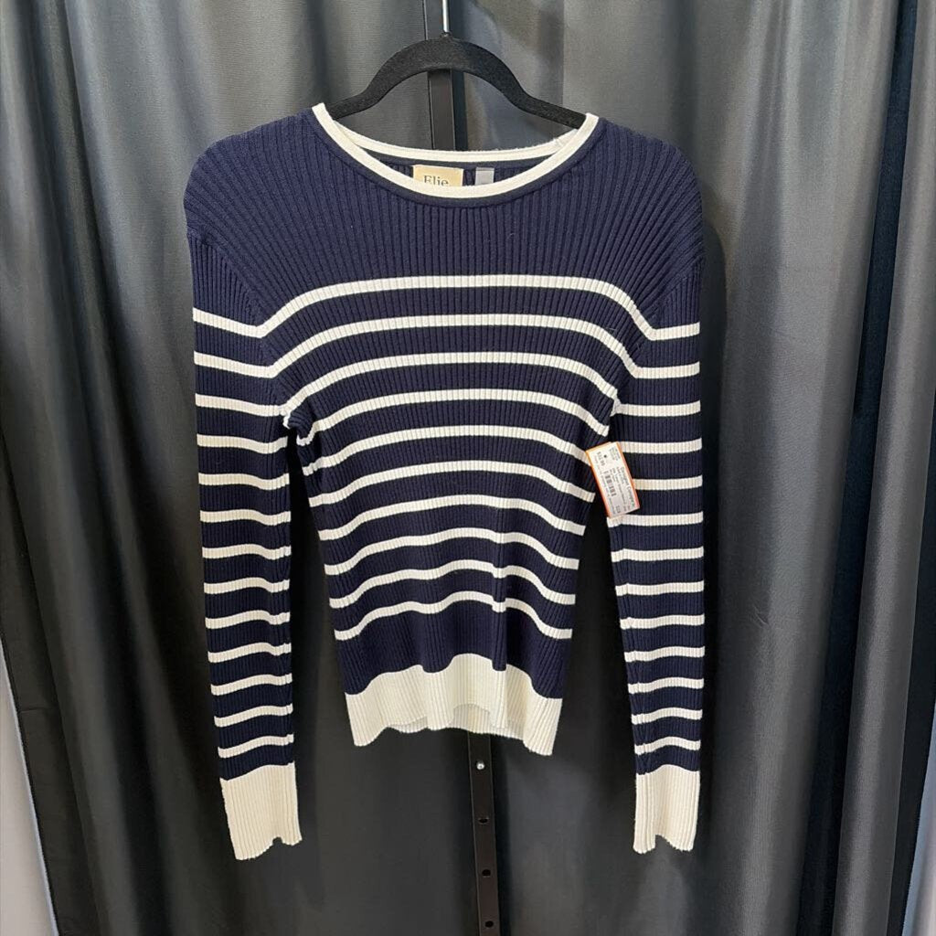 Elie Tahari Striped Ribbed LS SWEATERS M