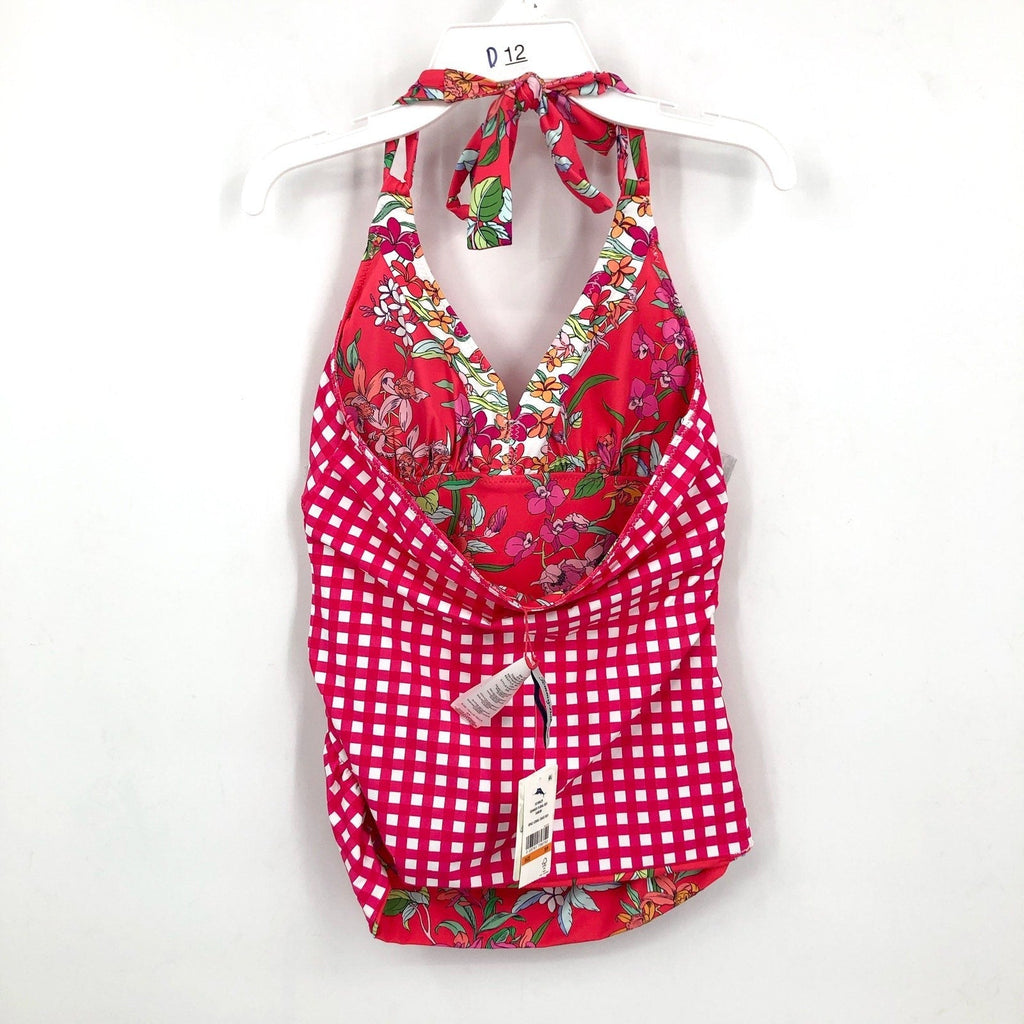 TOMMY BAHAMA Summer Floral Reversible Tankini Top Small Pink Gingham NWT