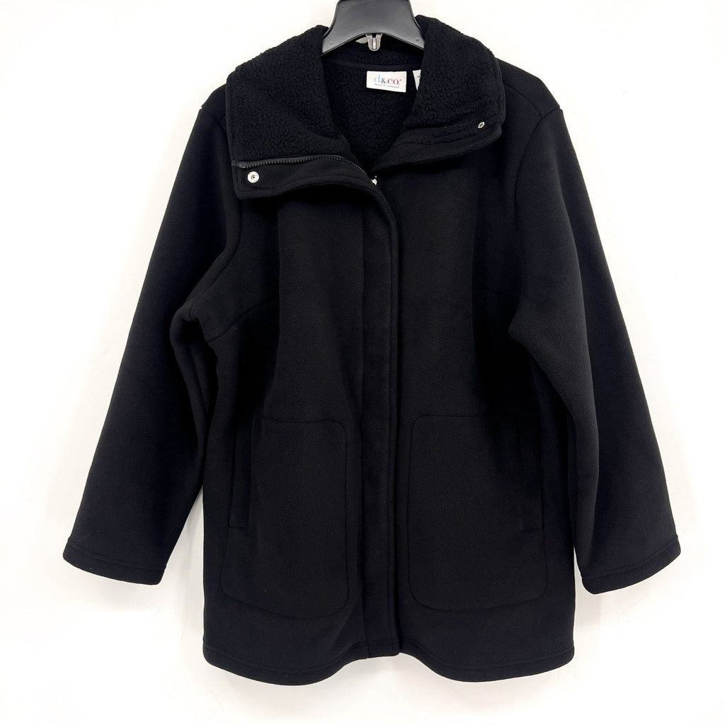 DENIM & CO. Women's Fleece Bonded Sherpa Jacket XL Petite Black NWOT