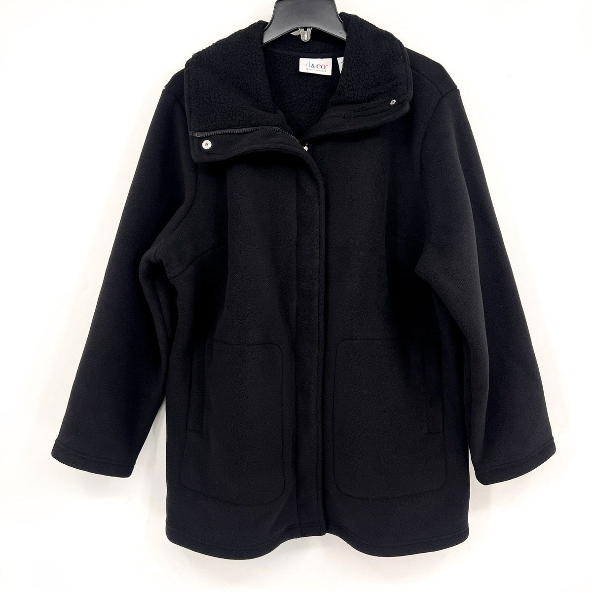 DENIM & CO. Women's Fleece Bonded Sherpa Jacket XL Petite Black NWOT