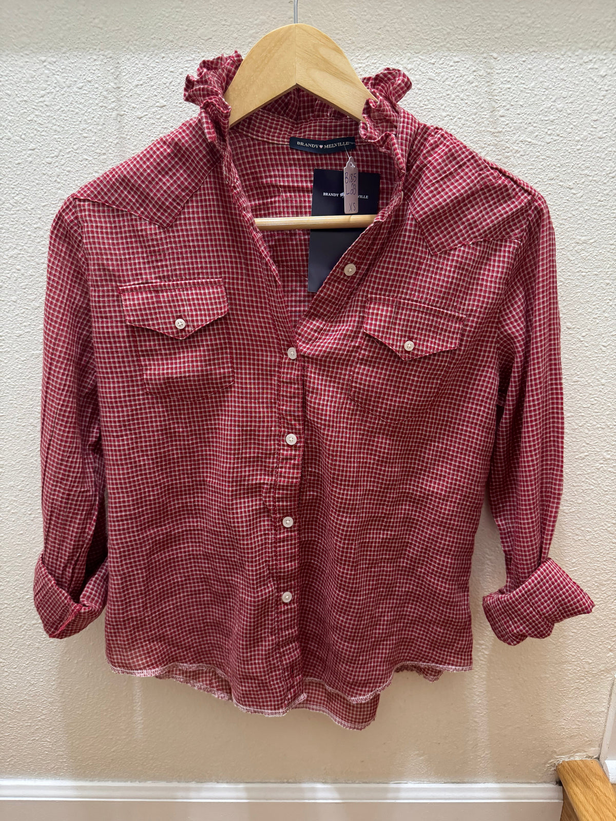 Mini Brandy Drop - Brand New Brandy Melville - Red Plaid Long Sleeves - XS