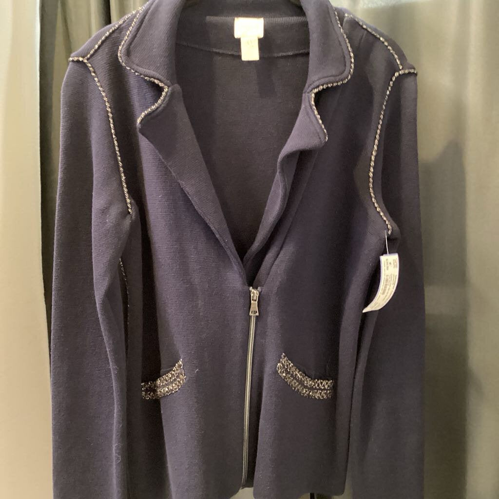 Chicos Knit Zip Up Metallic Trim JACKETS 0