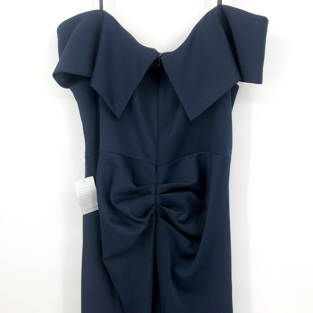 XSCAPE Patti Off the Shoulder Scuba Crepe Dress SIZE 14 Blue Midnight Gown NWT