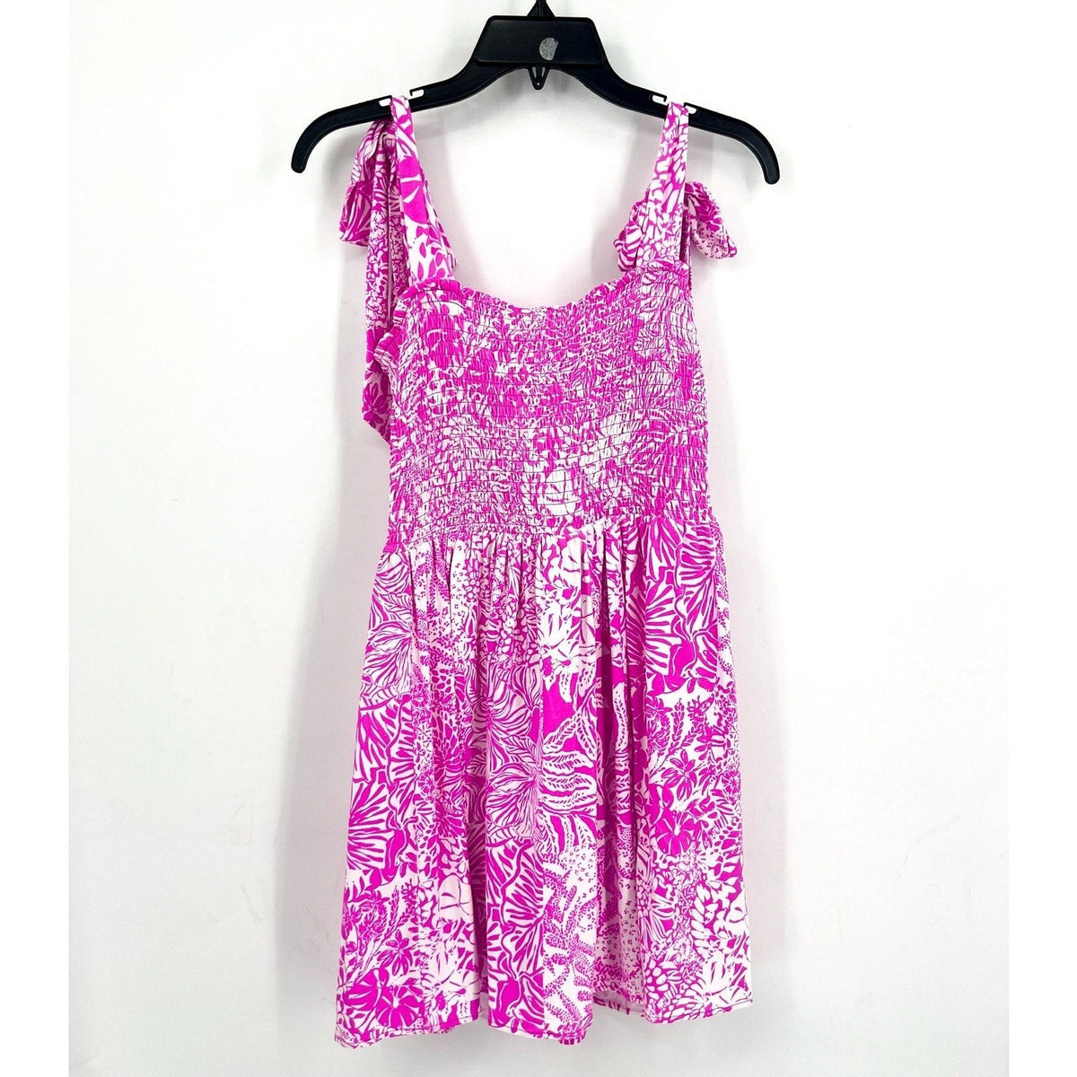 LILLY PULITZER Womens Rivera Smocked Romper Medium Purple White Swipe Right NWT
