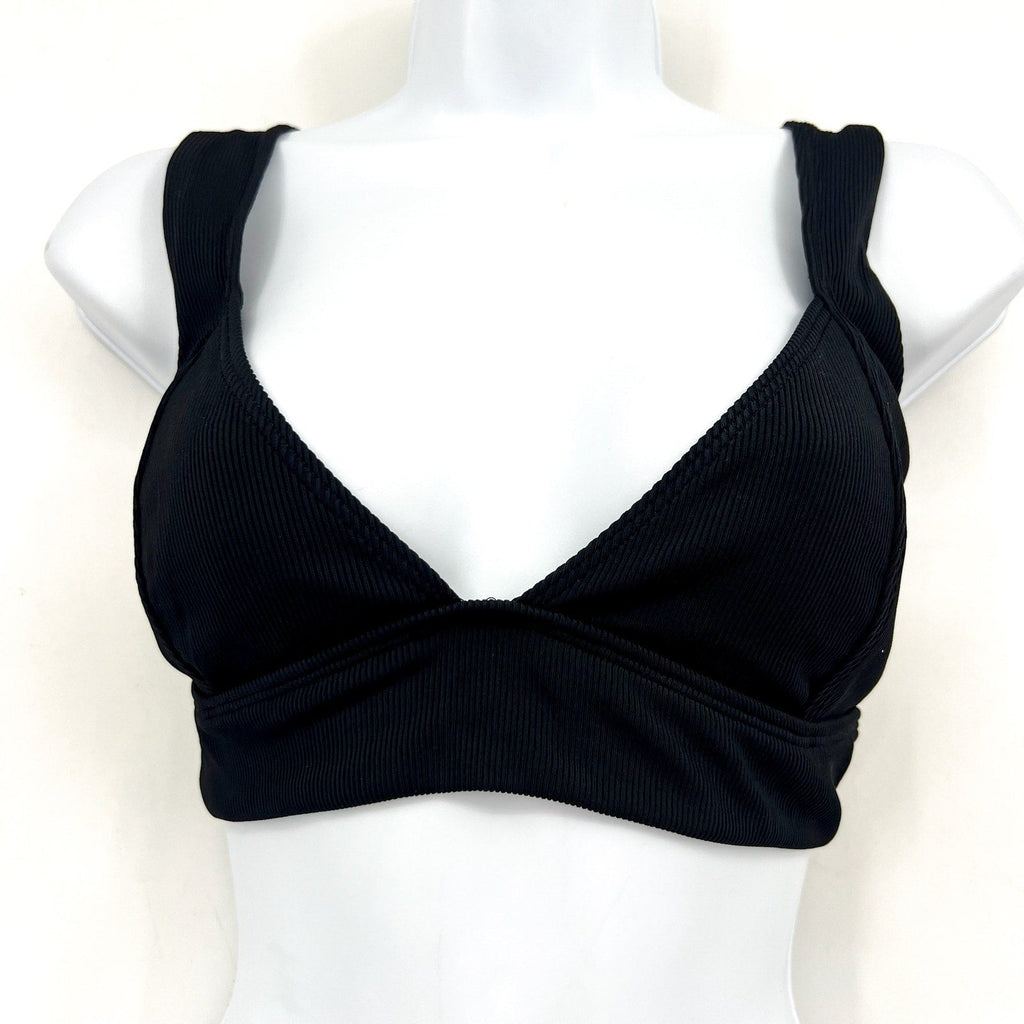L*SPACE Women's Hailey Rib Bikini Top Medium Black Sweetheart Neck NWT