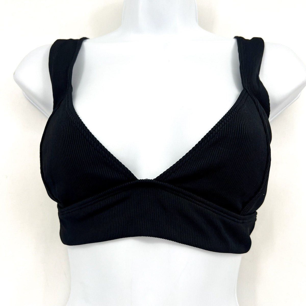L*SPACE Women's Hailey Rib Bikini Top Medium Black Sweetheart Neck NWT