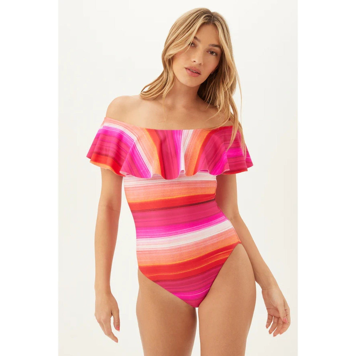 TRINA TURK Womens Solstice One Piece Swimsuit Size 4 Pink Off The Shoulder NWT