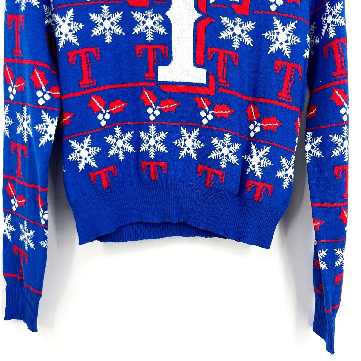 MLB GENUINE MERCHANDISE Texas Rangers T Snowflakes Sweater Small Royal Blue NWT