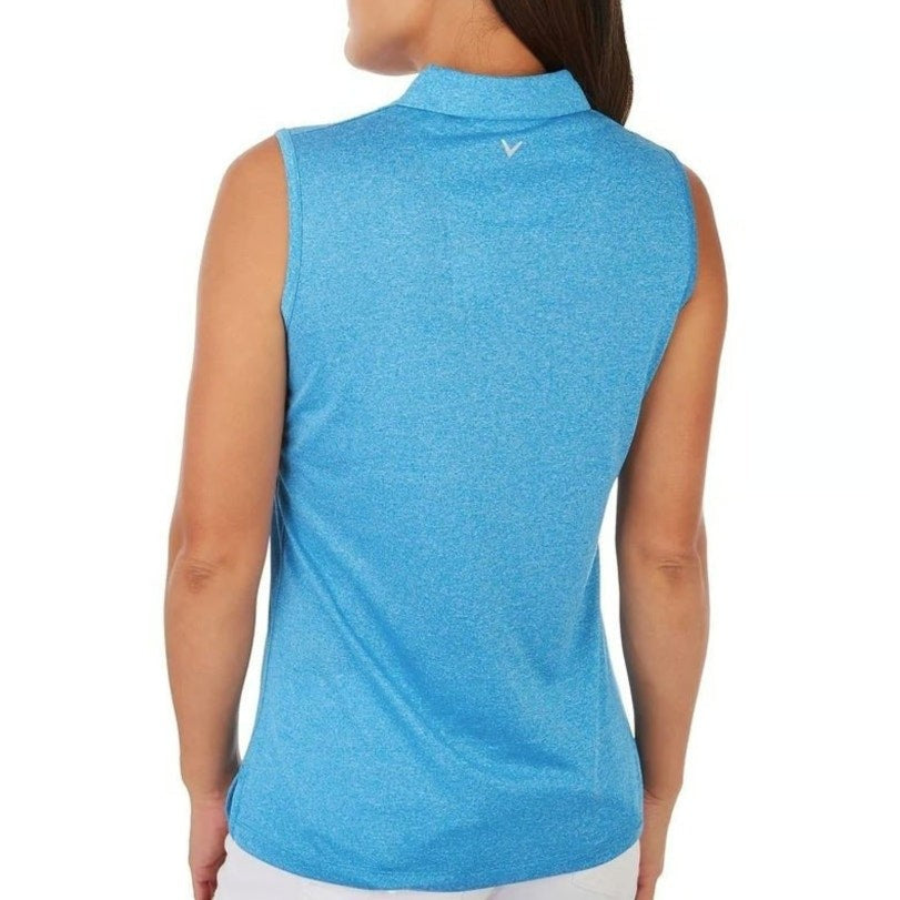 CALLAWAY Womens Polo Shirt Small Vivid Blue Heather 1/4 Zip Sleeveless NWT
